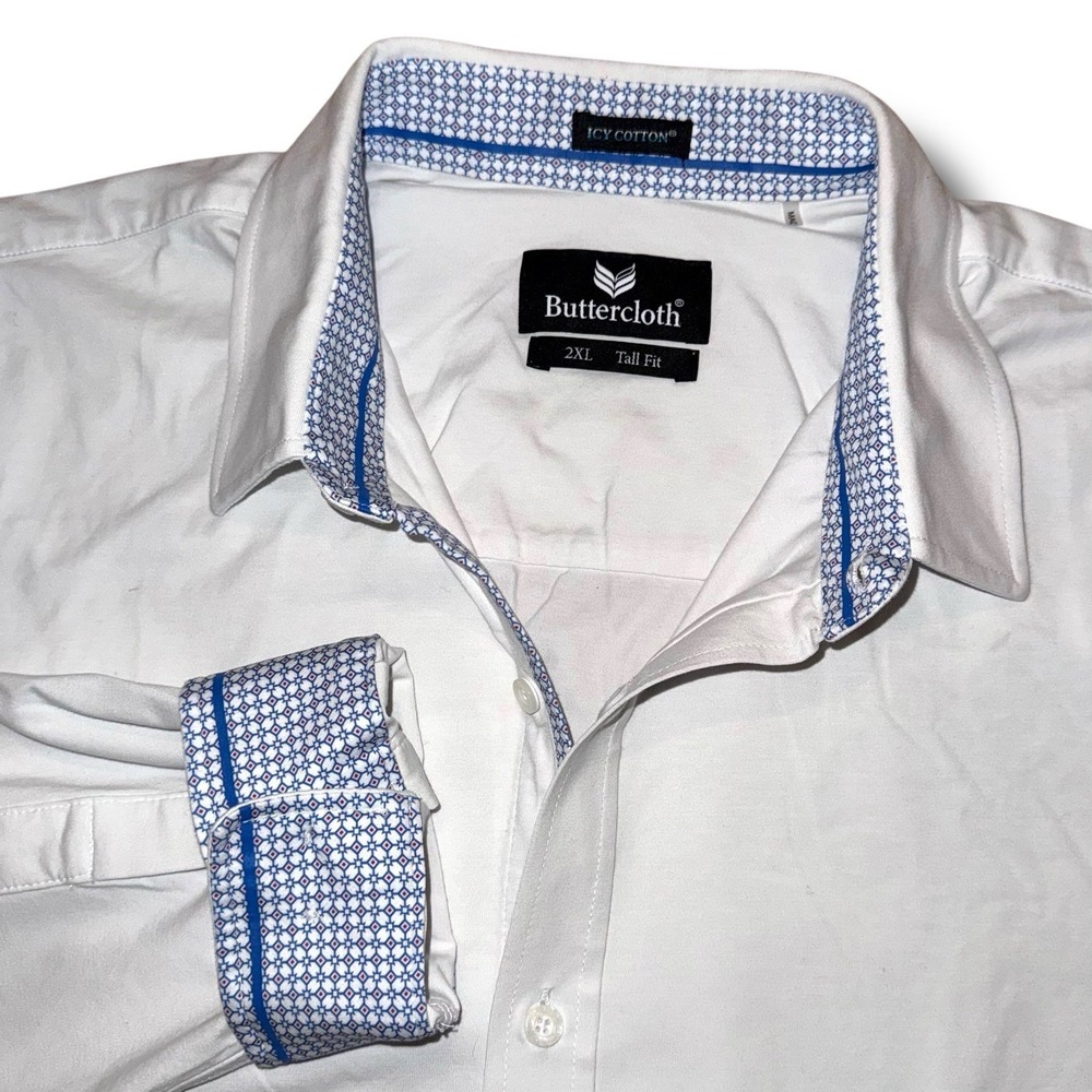 BUTTERCLOTH Shirt Men 2XL Tall-Fit Icy Cotton L/S Flip-Cuff Button Up
